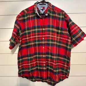 Tommy Hilfiger Red and Green Casual Button Down Shirt